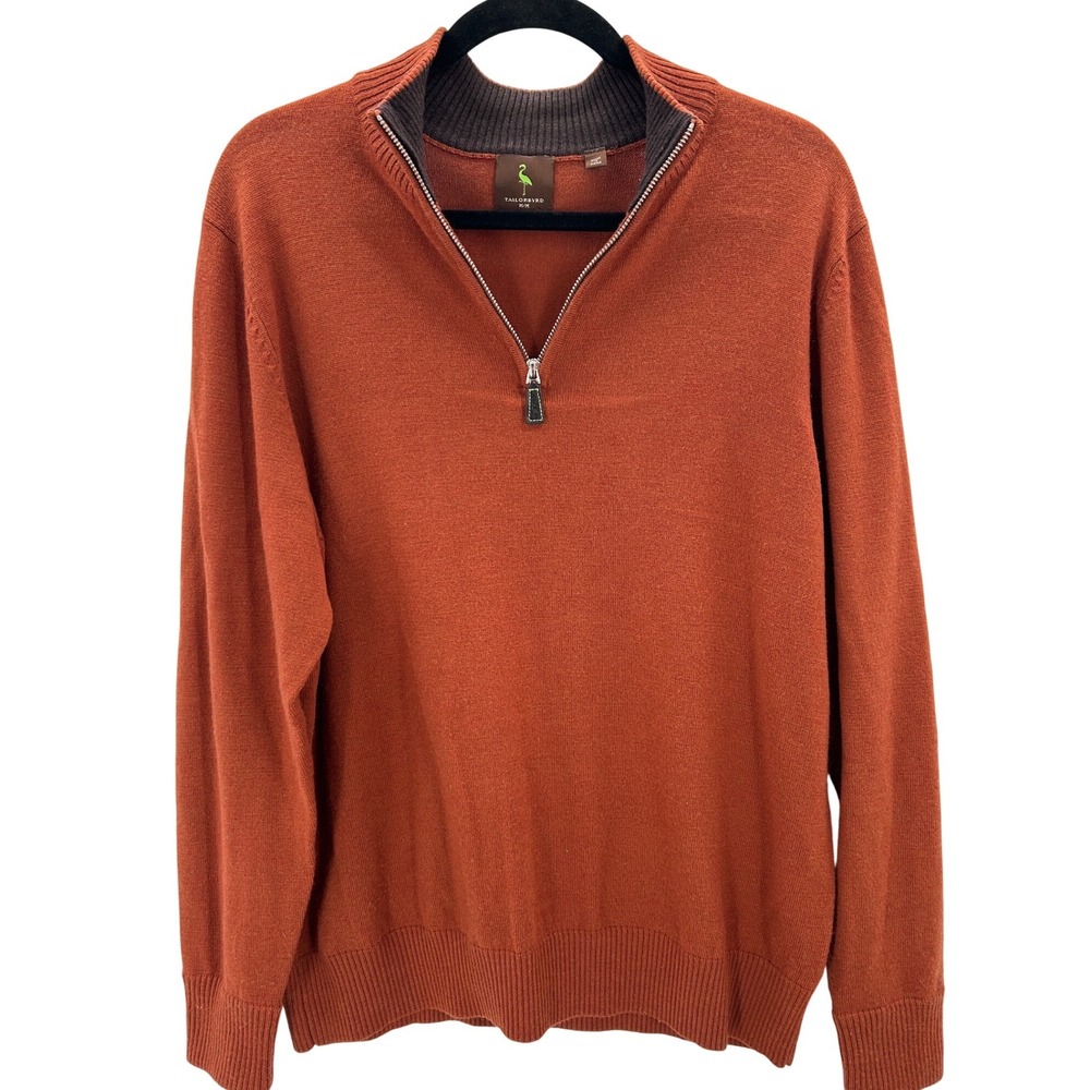 Tailorbyrd Mens Rust Orange 1/4 Zip Wool Sweater Medium Normcore Business Casual